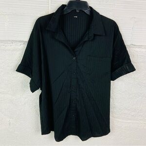 Noracora Black Short Sleeve button up Blouse size large